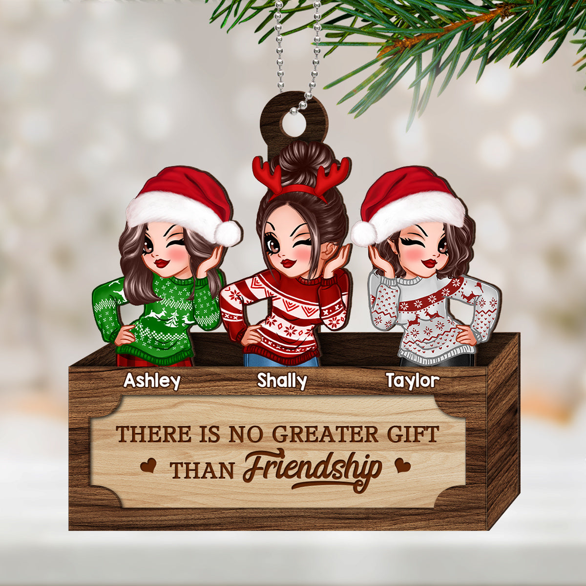 Christmas Besties Sister In Box Personalized 2-Layer Wooden Ornament