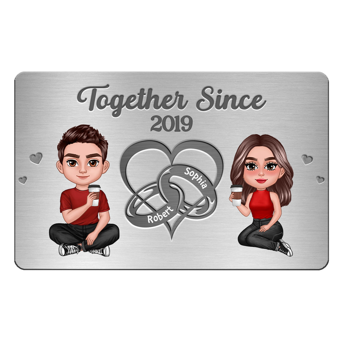 Doll Couple Heart Rings Gift For Him Personalized Metal Wallet Card
