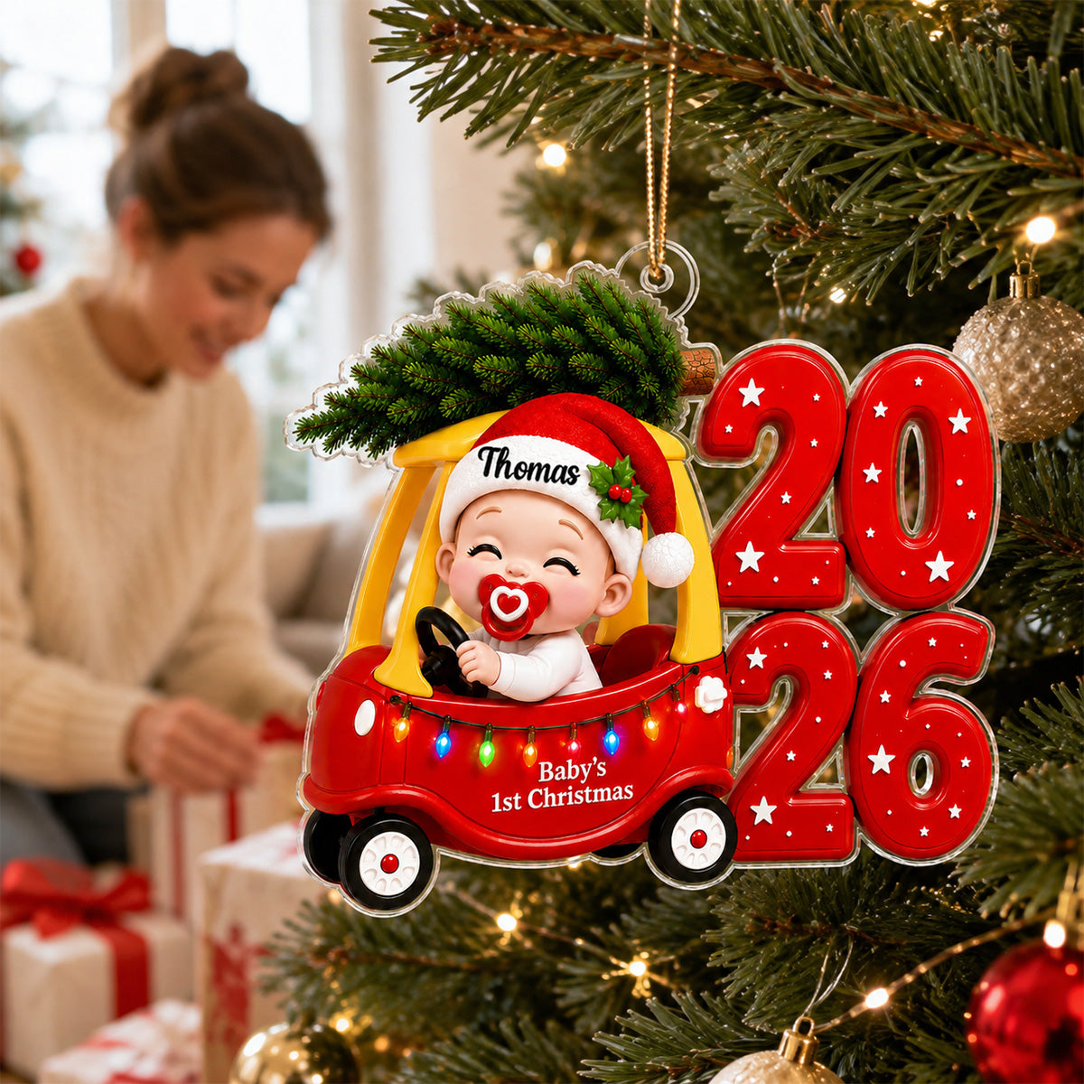 Baby First Christmas Cozy Coupe 2D Flat - Personalized Acrylic Ornament - Christmas Keepsake