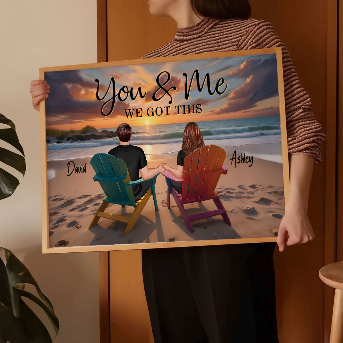 Sunset Beach Landscape Couple Sitting Personalized Poster, Birthday Gift, Anniversary Gift For Him, For Her