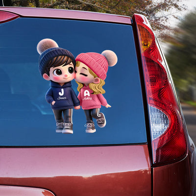 3D Effect Cute Cartoon Couple Walking Personalized Car Decal, Window Sticker, Perfect  Gift for him, Gift for her