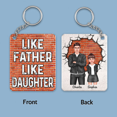 Like Father Like Daughters Like Sons Dad And Kids Standing Front View Personalized Acrylic Keychain