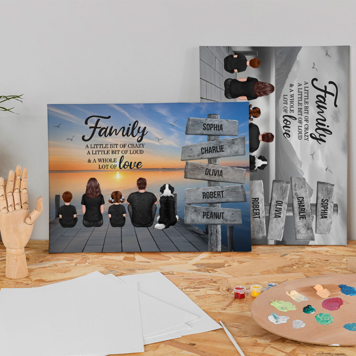 Family A Little Whole Lot of Love Sign Posts Personalized Wrapped Canvas, Heartfelt 2025 Father's Day Gift For Dad, Husband