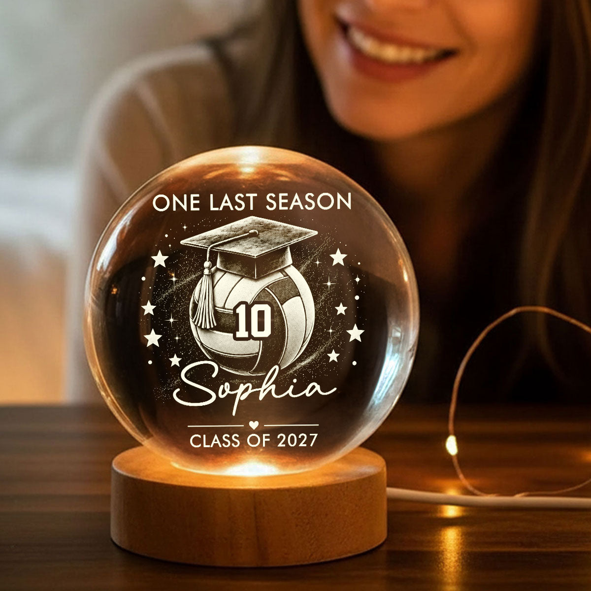Senior Volleyball Player Graduation - Personalized Crystal Ball LED Night Light - Christmas Gift For Volleyball Players Senior, Granddaughter, Grandson, Daughter, Son
