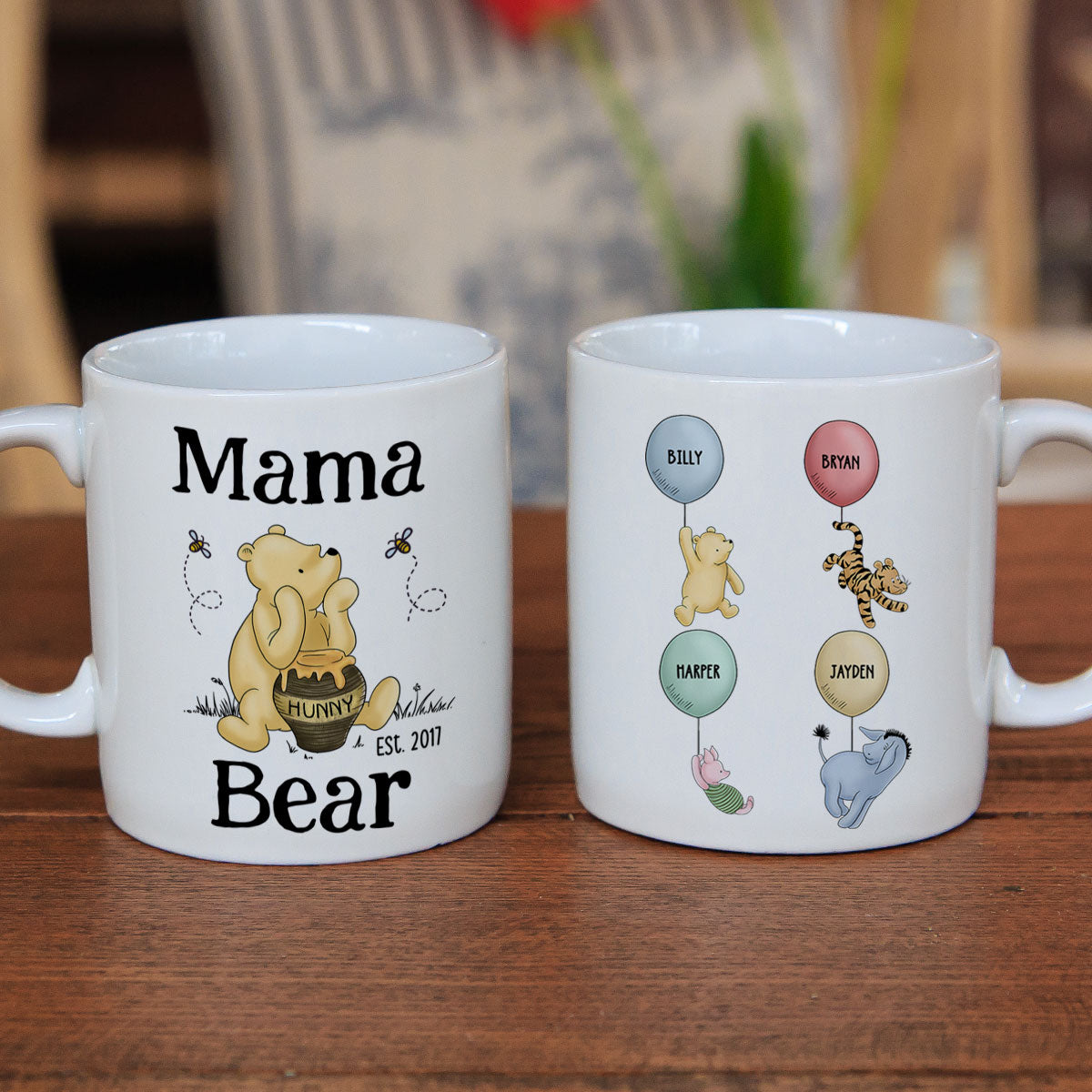 Mama Bear Est. Cute Characters With Balloon Mother‘s Day Gift For Mom Grandma Auntie Personalized Mug