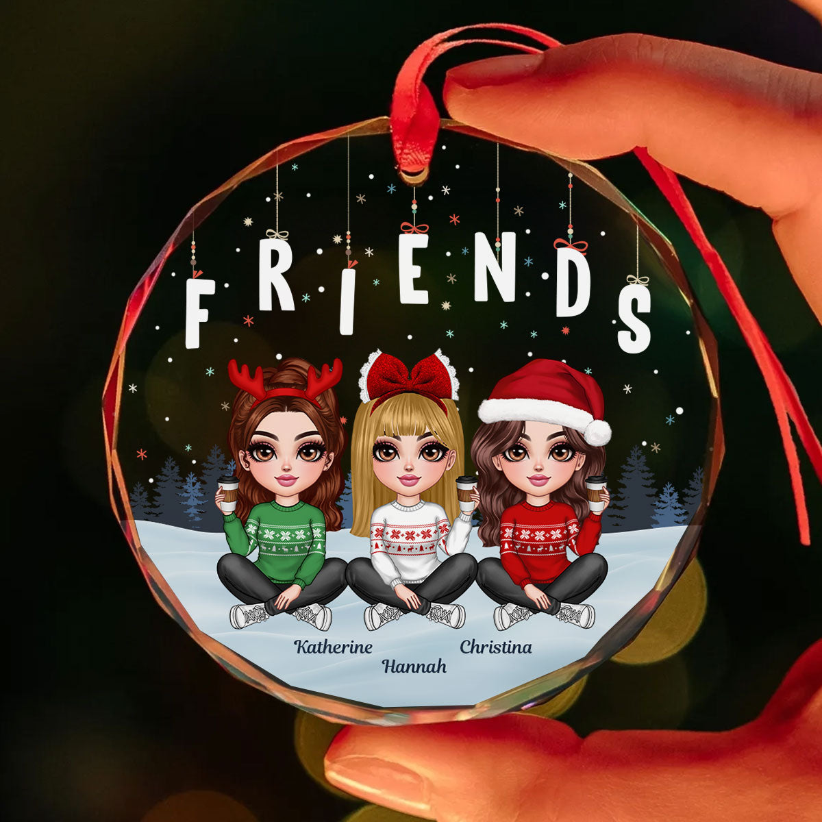 Hanging Letters Besties Friends Sisteres Personalized Glass Ornament, Christmas Gift