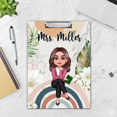 Teacher Sitting On Rainbow Personalized Clipboard, Gift For Teacher, Teacher Appreciation Gift, Back To School Gift