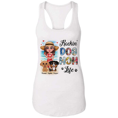Summer Doll Woman New Face With Watercolor Cute Dogs Rockin‘ The Dog Mom Life Personalized Tank Top Shirt