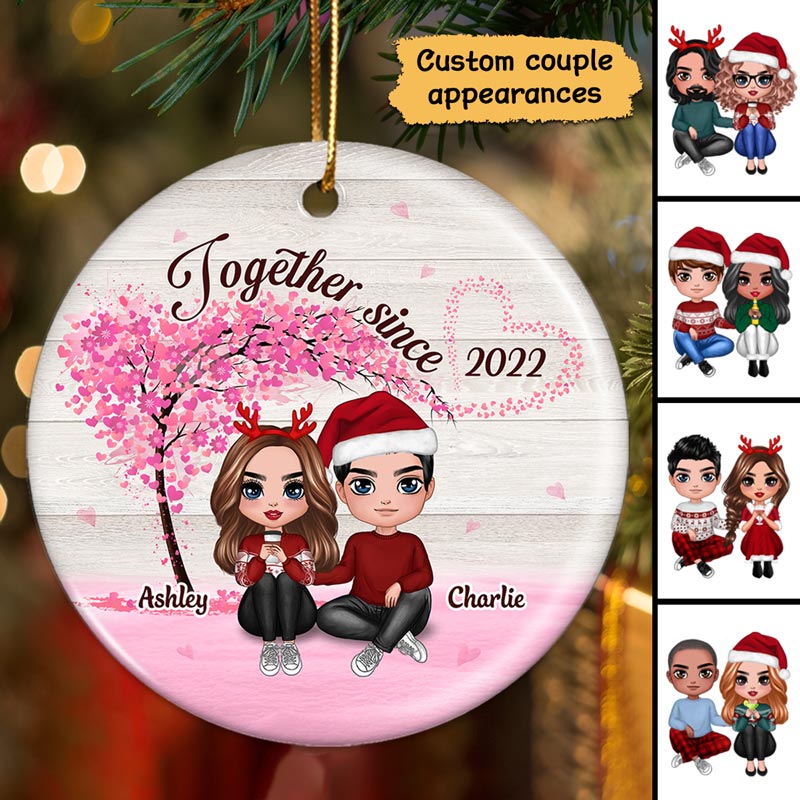Heart Tree Couple Together Since Personalized Circle Ornament