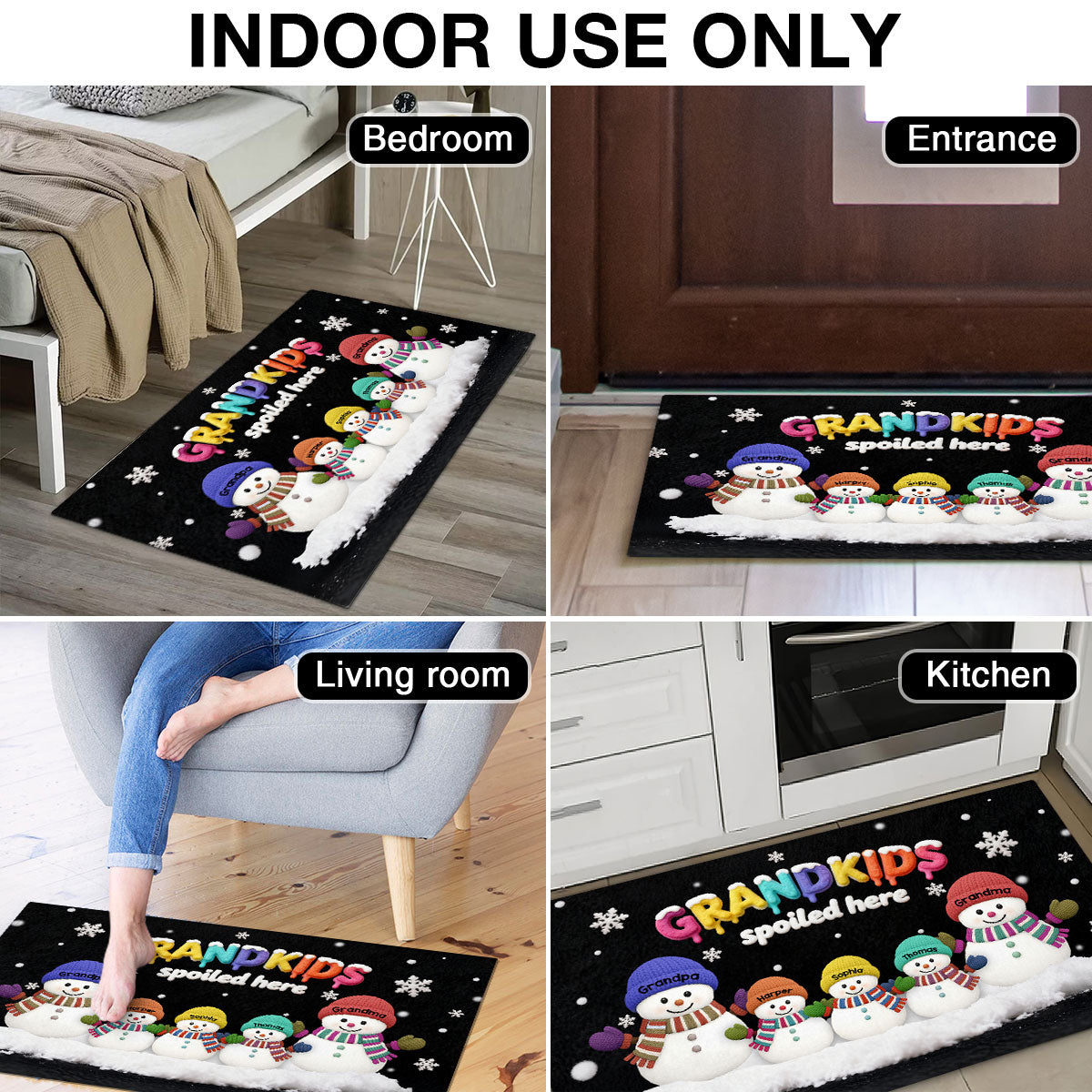 3D Effect Christmas Snowman Grandkids Spoiled Here - Personalized Doormat - Gift For Grandparents