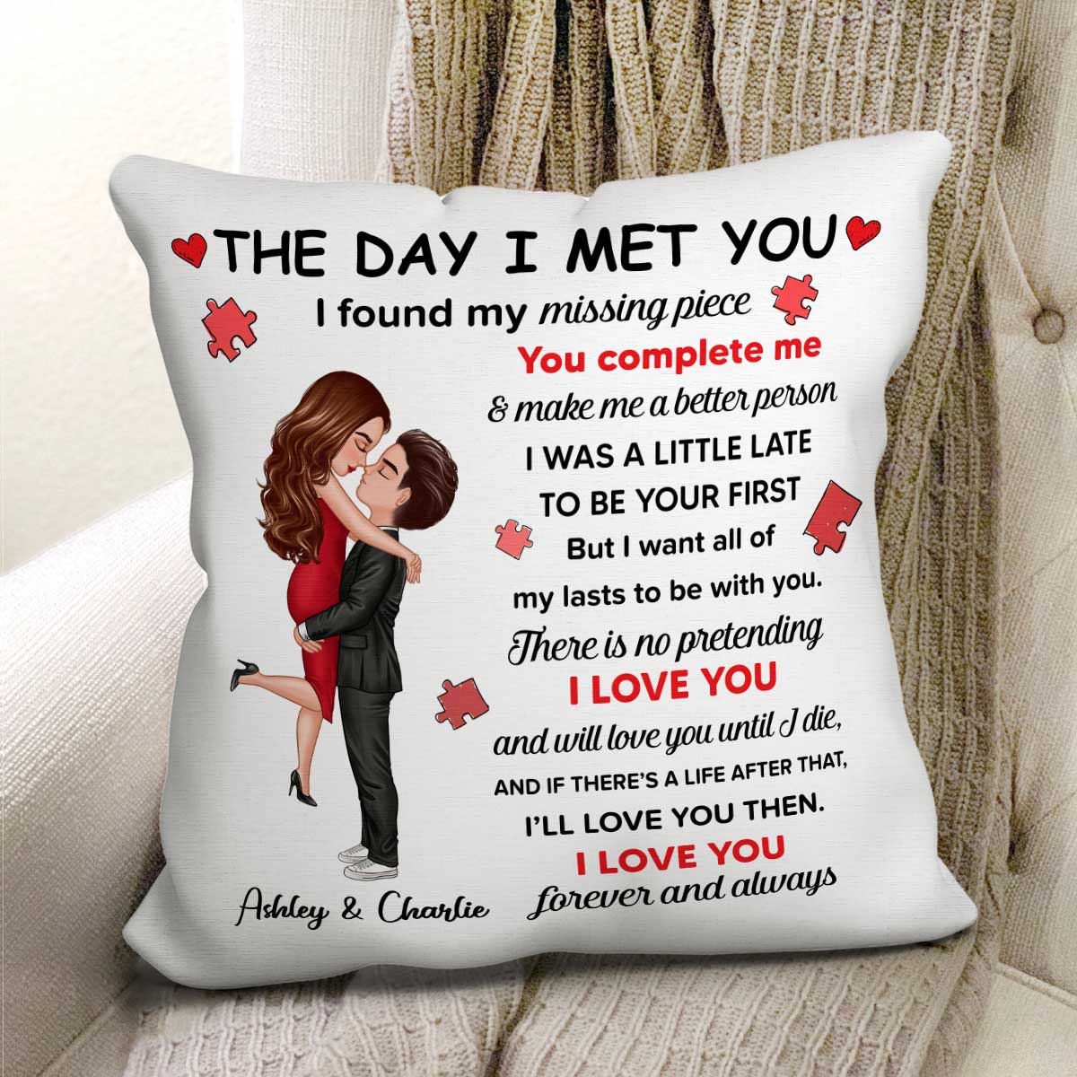 I Found My Missing Piece Doll Couple Hugging Valentine‘s Day Gift For Her For Him Personalized Pillow
