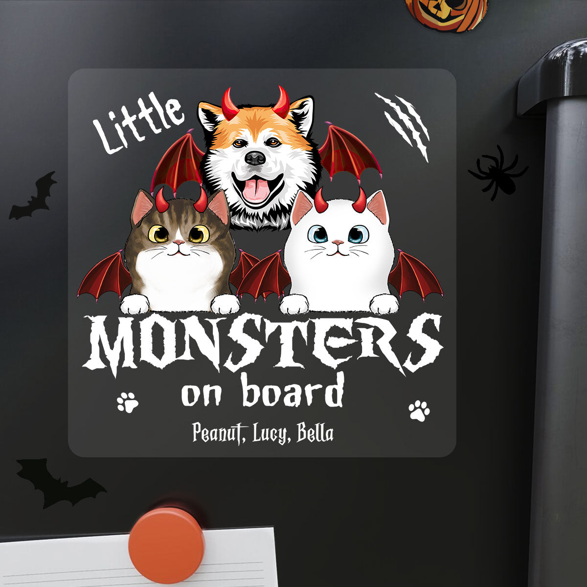 Little Monsters On Board Halloween Dogs Cats Personalized Decal, Halloween Decor