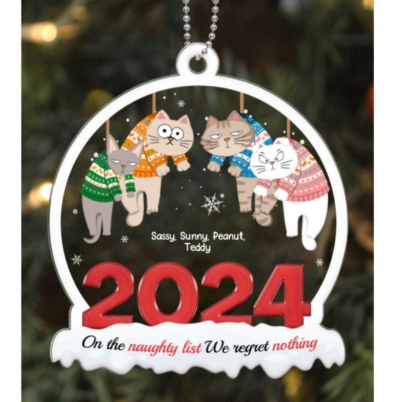 On The Naughty List We Regret Nothing, Hanging Cats Personalized Acrylic Ornament