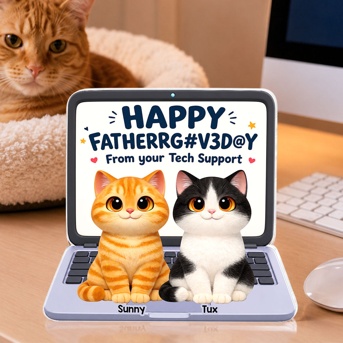 Cute Fluffy Cats Happy Father's Day From Tech Support 2D Flat - Personalized Acrylic Block Plaque - Funny Father's Day Gift For Cat Dad, Cat Lovers