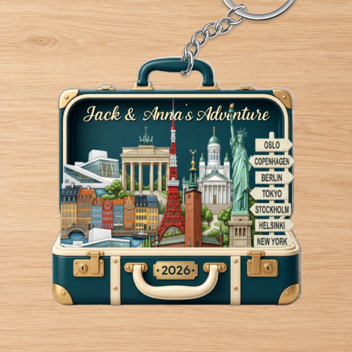 Custom Travel Adventure Suitcase 2D Flat Printed - Personalized Acrylic Keychain - Traveling Destination Keepsake, Christmas Gift For Traveling Lovers