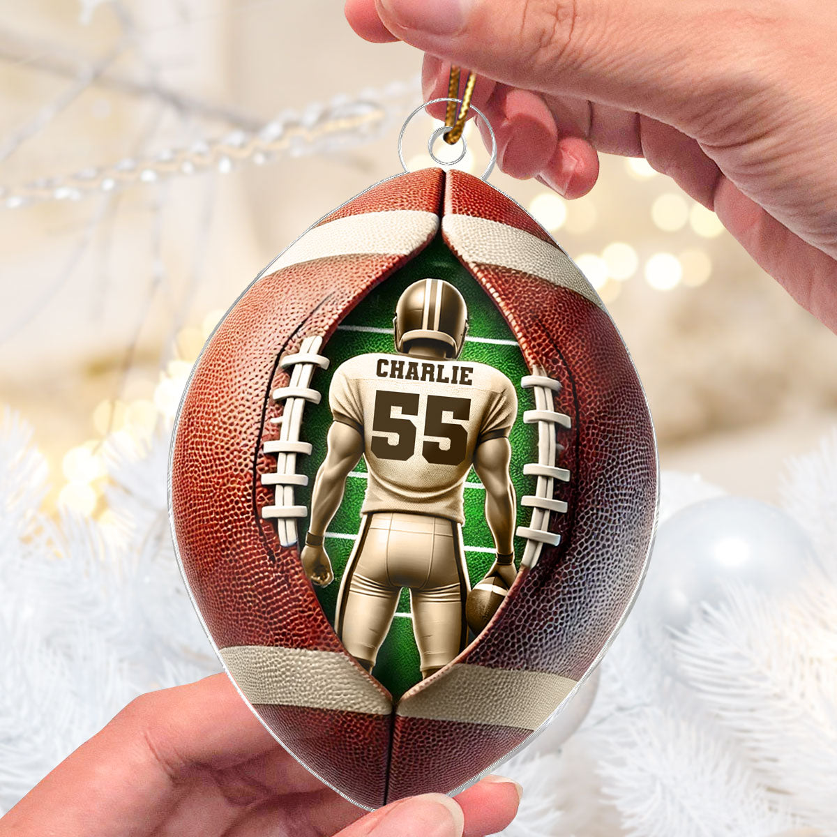 3D Effect Football Player Personalized Acrylic Ornament, Christmas Gift For Football Players, Football Fans