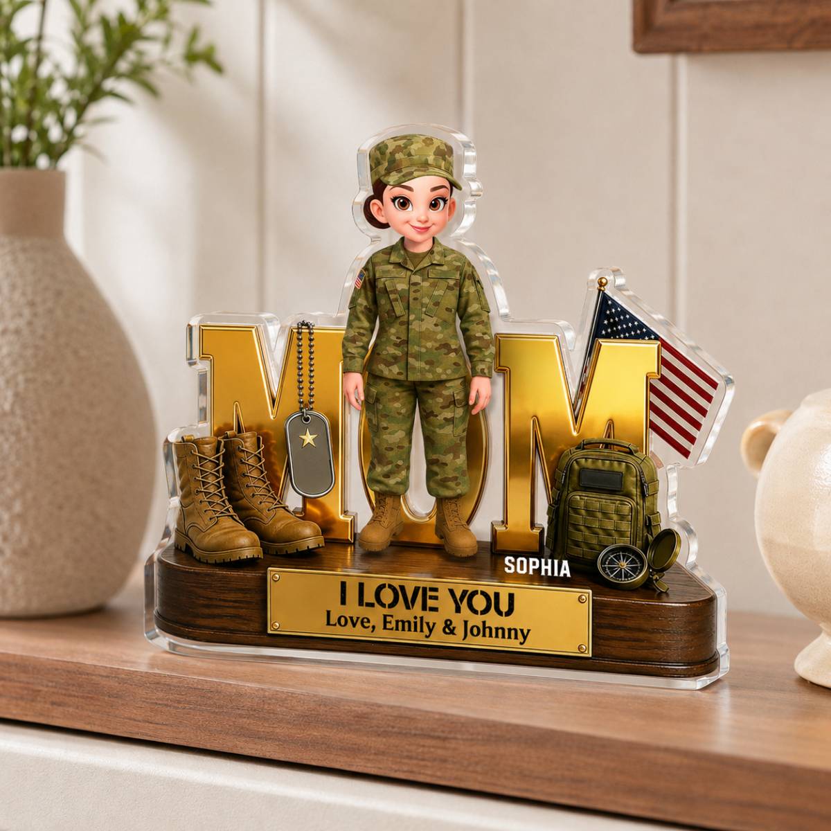 Proud American Military Armed Force Hero Dad 2D Flat - Personalized Acrylic Block Plaque -  Gift For Dad