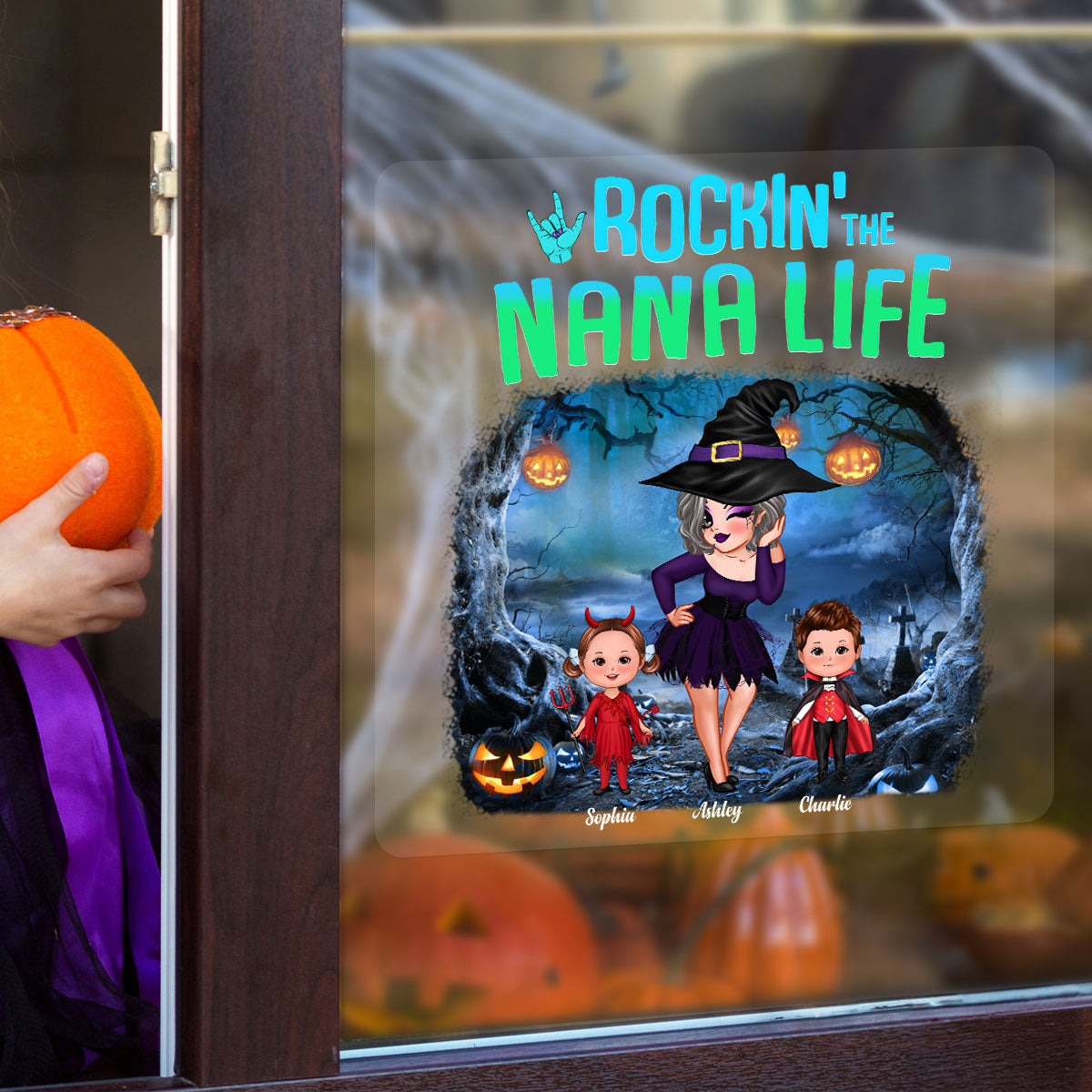 Night Halloween Rockin‘ Grandma Personalized Decal, Halloween Decor