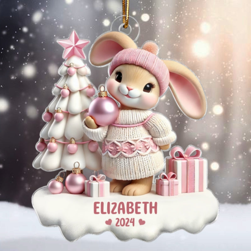 3D Effect Bunny Kid Girl Boy Christmas Personalized Acrylic Ornament, Christmas Gift For Son, Daughter, Grandson, Granddaughter, Children