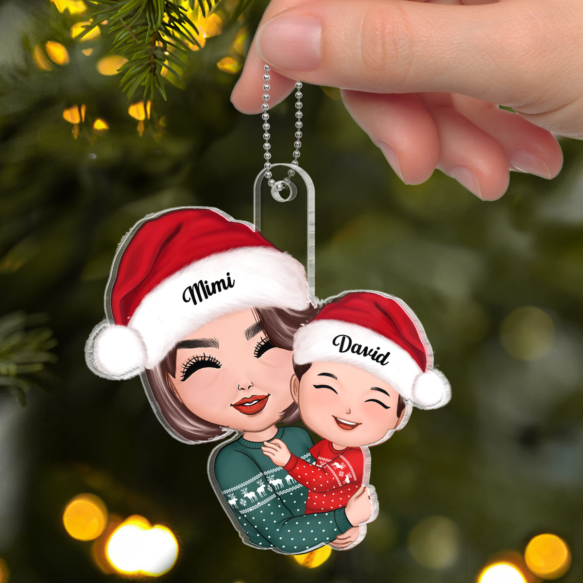 Doll Grandma Mom Hugging Kid Christmas Gift For Granddaughter Grandson Personalized Acrylic Ornament