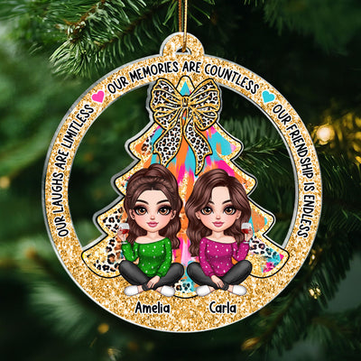 Colorful Christmas Tree Lovely Besties Personalized Acrylic Ornament, Christmas Gift For Best Friends