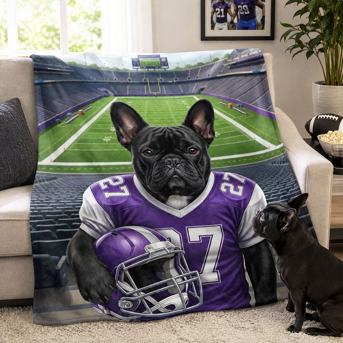 Custom Pet Photo and Name Football - Personalized Fleece Blanket - Gift for Football Lovers, Gift for Him