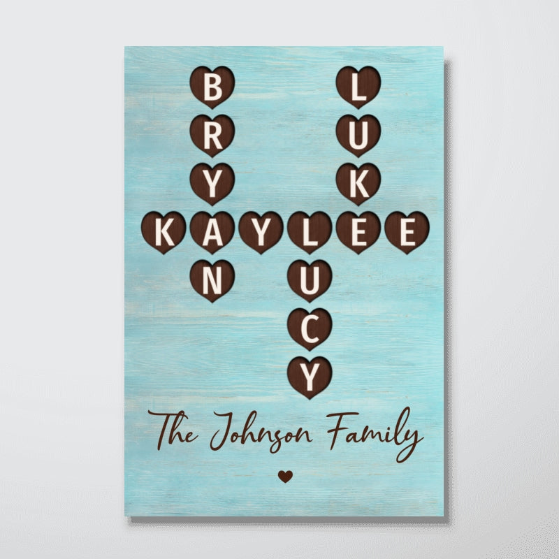 Family Heart Crossword Art - Created In A Moment, Treasured Forever Personalized Poster