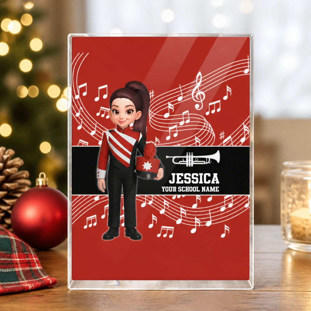 Custom Music Marching Band, Orchestra, Personalized Name, Color, School, Instrument, Trumpet, Clarinet, Tuba, Violine - Personalized Acrylic Block Plaque - Christmas Gift For Son, Grandson, Daughter, Granddaughter