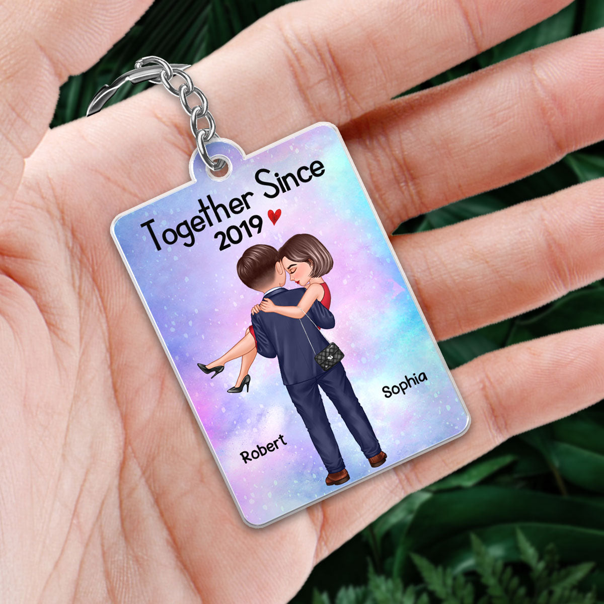 Embracing Holding Doll Couple Favorite Song QR Code Personalized Acrylic Keychain