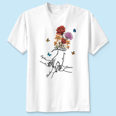 Holding Mom Grandma Hand Birth Month Flowers Personalized Shirt
