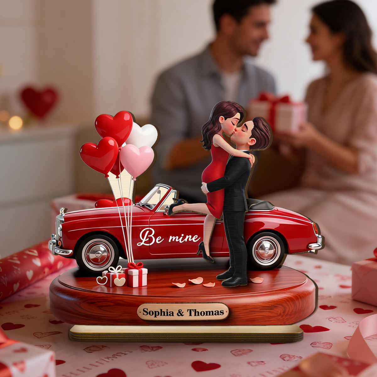 Couple Hugging Kissing Be Mine Valentine - Personalized 2-Layered Wooden Plaque - Valentine's Day Gift For Couple