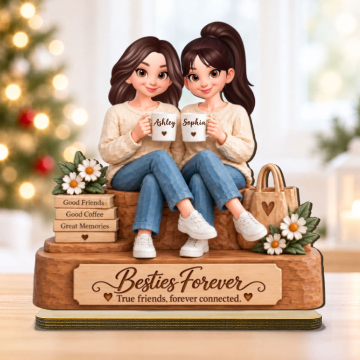 Besties Forever Together - Personalized 2-Layered Wooden Plaque - Christmas Gift Best Friends, Besties