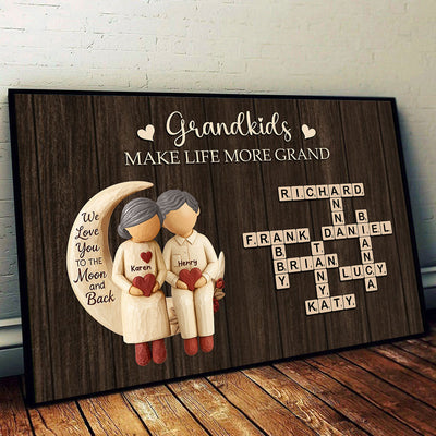 Grandkids Make Life More Grand Love to the Moon - Personalized Poster - Sentimental Gift for Grandma