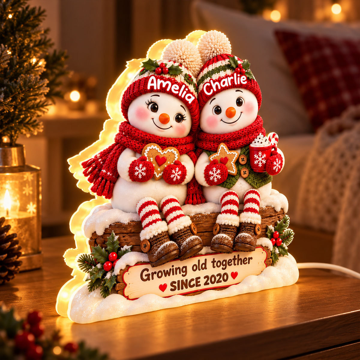 Snowman Couple Growing Old Together - Personalized Light Box - Heartfelt & Thoughtful Christmas Gift for Her, for Him