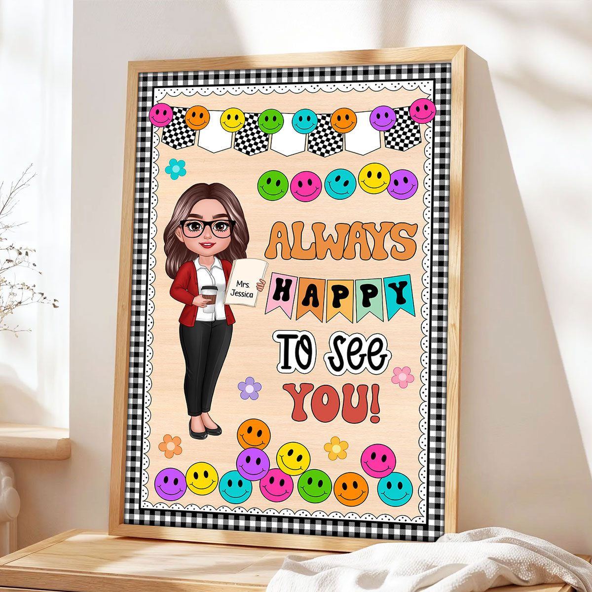 Teacher Happy To See Your Face Personalized Poster, Classroom Decoration, Back To School Poster