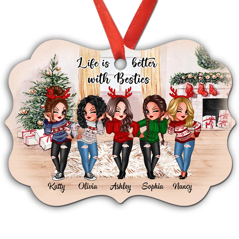 Pretty Women Besties Standing In House Personalized Christmas Ornament