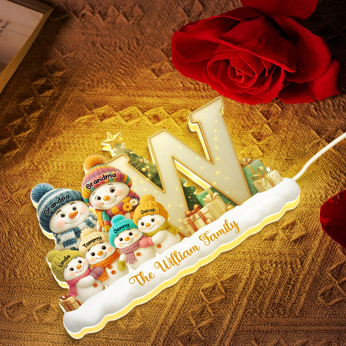 Family Name Initial Monogram Snowman - Personalized Light Box - Festive Christmas Decor, Thoughtful Gift for Loved Ones