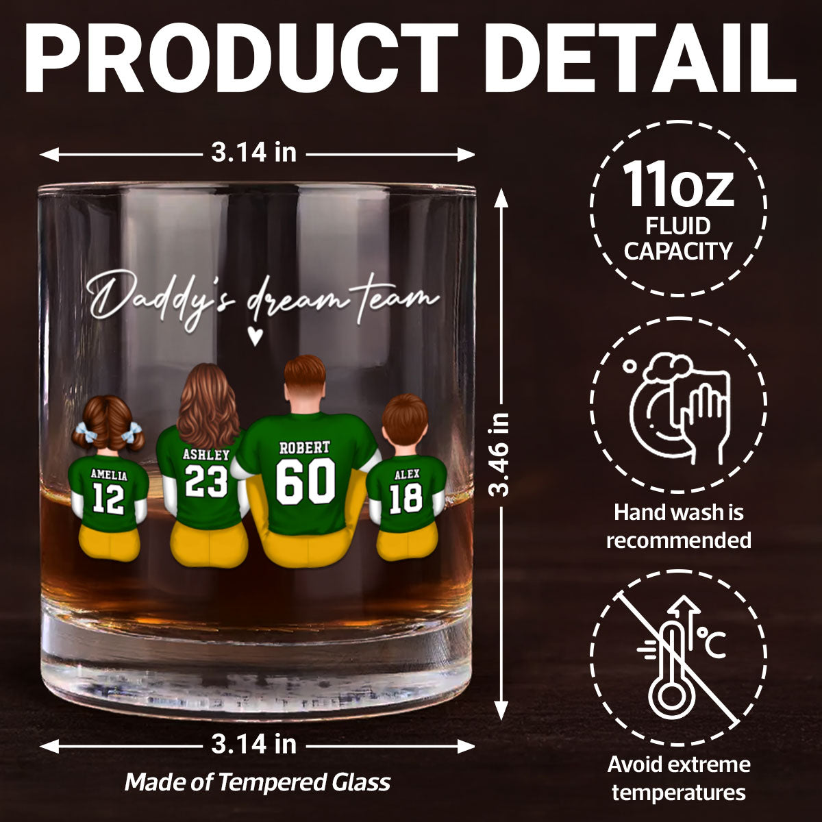 Football Daddy's Dream Team Personalized Wine Glass, Father's Day Gift for Football Dads