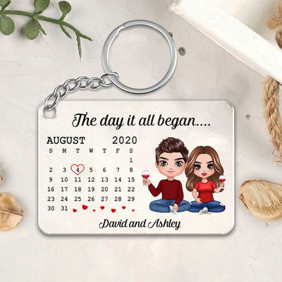 The Day Our Journey Began Couple Sitting Anniversary Date Calendar Personalized Acrylic Keychain