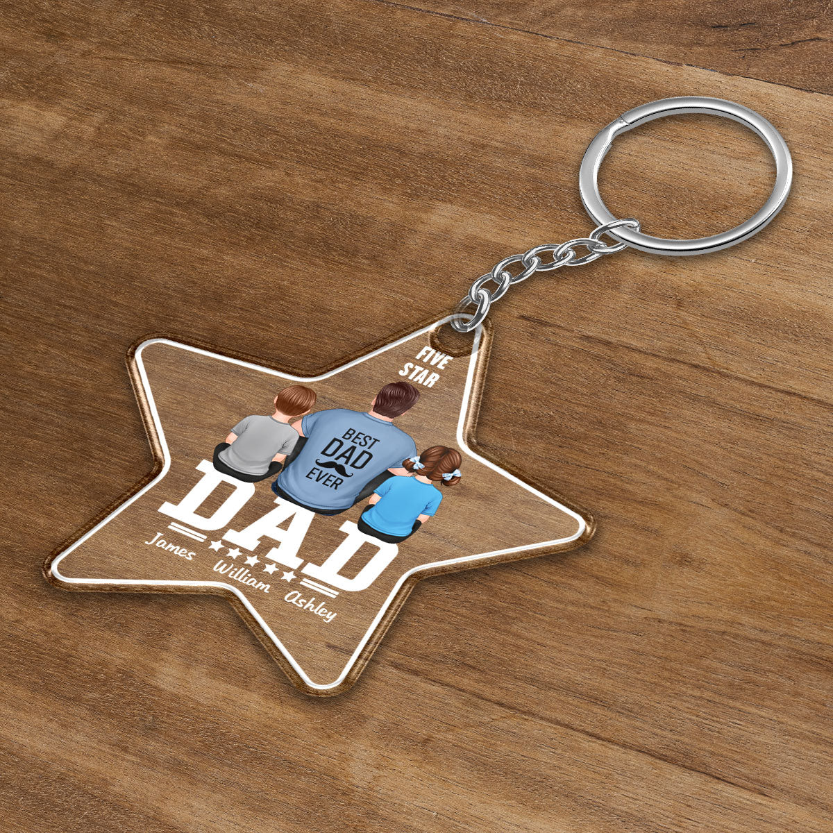Five - Star Dad Back View Dad And Kids Personalized Acrylic Keychain
