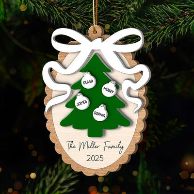 Family Christmas Tree Scalloped Bow - Personalized Spinning Charm Ornament