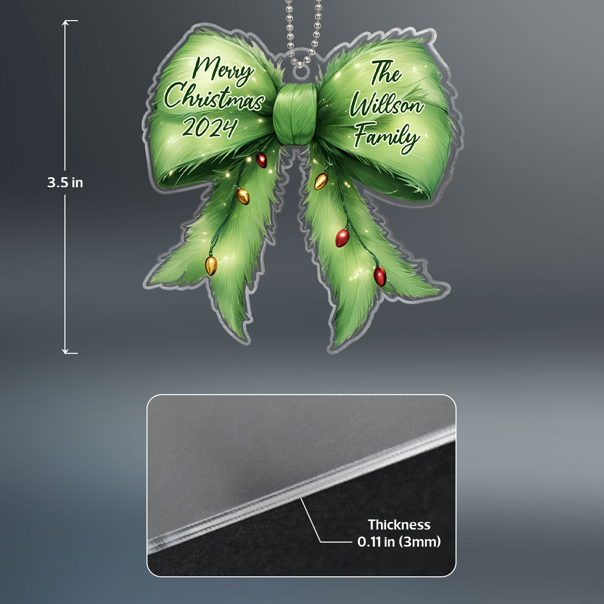 Christmas Coquette Holiday Spirit Green Christmas Personalized Acrylic Ornament, Family Gift