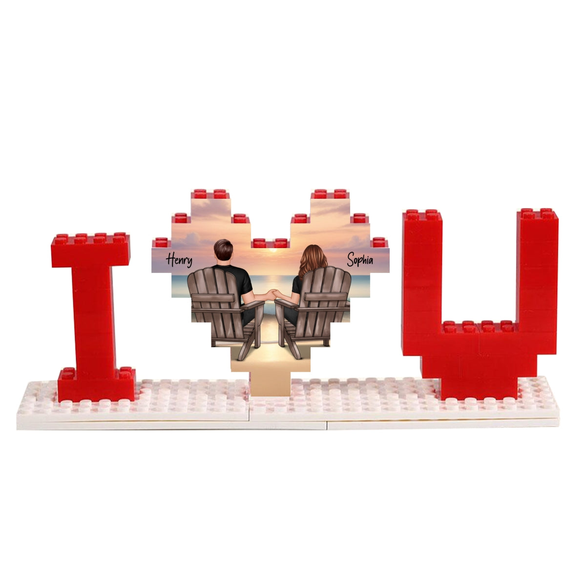 Personalized Building Blocks Puzzle, Couple Sitting At Beach, I Love You Block Puzzle, Birthday, Anniversary Gifts for Her & for Him