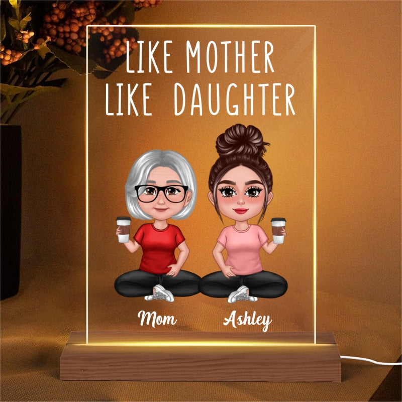 Like Mother Like Daughter Pretty Doll Sitting Together Personalized Acrylic LED Night Light