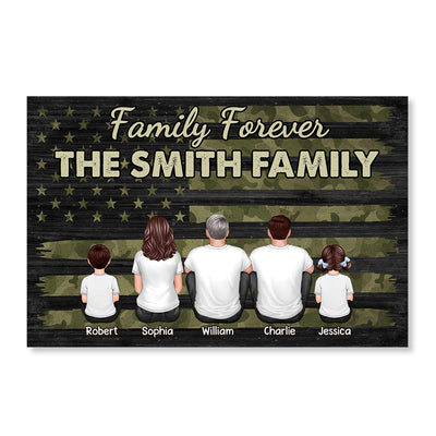 Family Forever Camo American Flag Personalized Poster, Gift For Husband, Wife, Dad, Mom