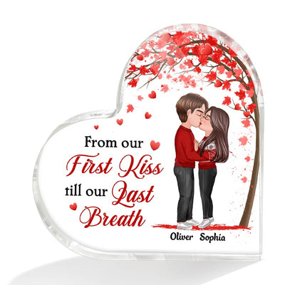 Doll Couple Kissing Under Red Tree Gift For Him For Her Personalized Heart Plaque