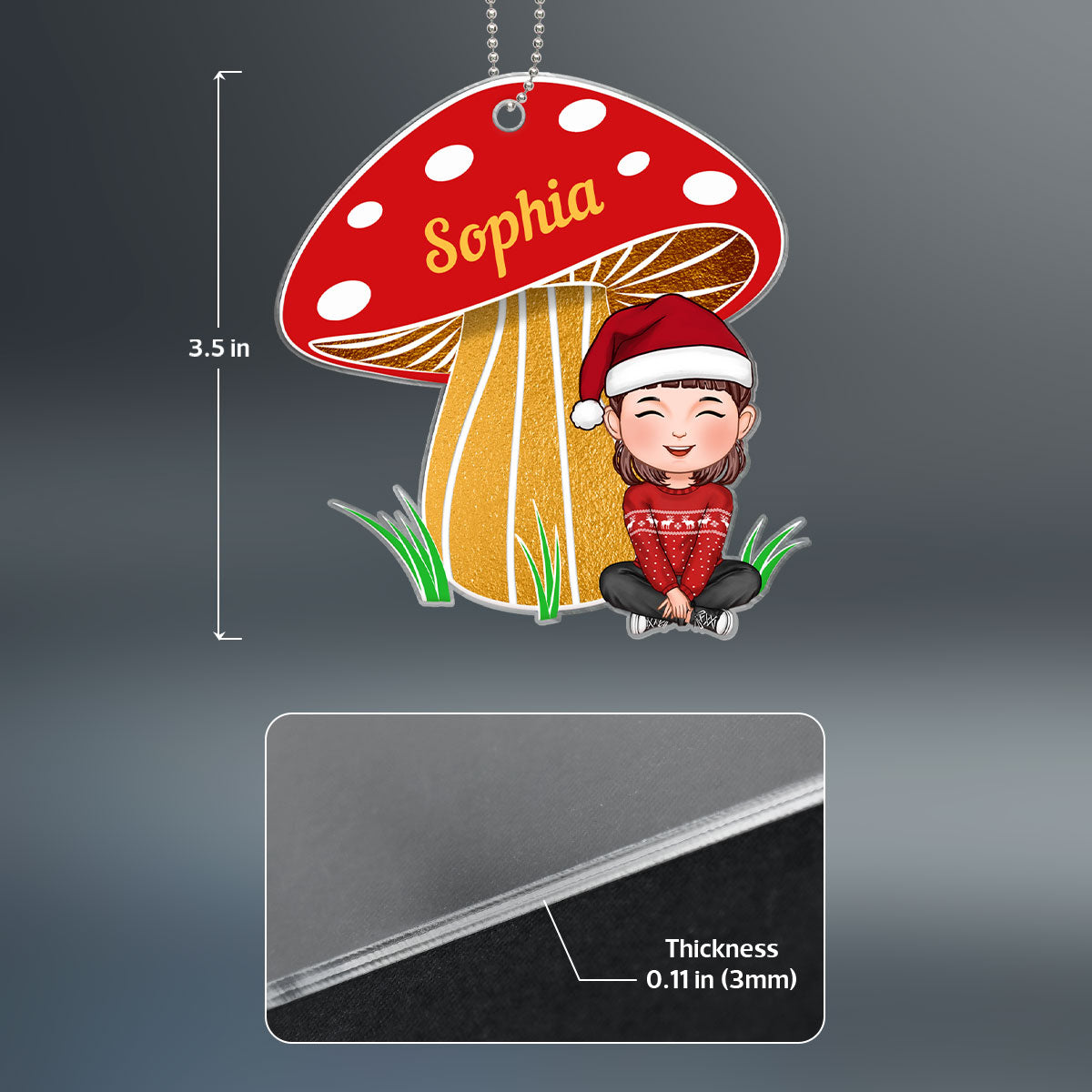 Grandson Granddaughter Grandkid Mushroom Personalized Acrylic Ornament
