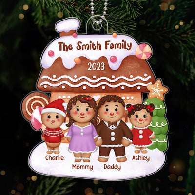Gingerbread Family Standing Front House Personalized Acrylic Ornament