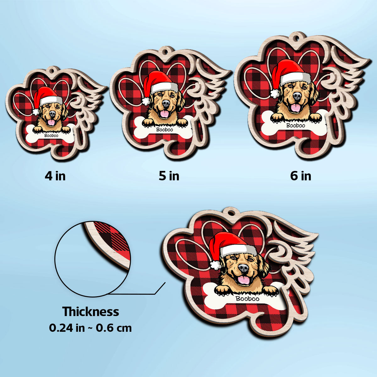 Paw & Wing Memorial Dog Personalized Christmas 2-Layer Wooden Ornament
