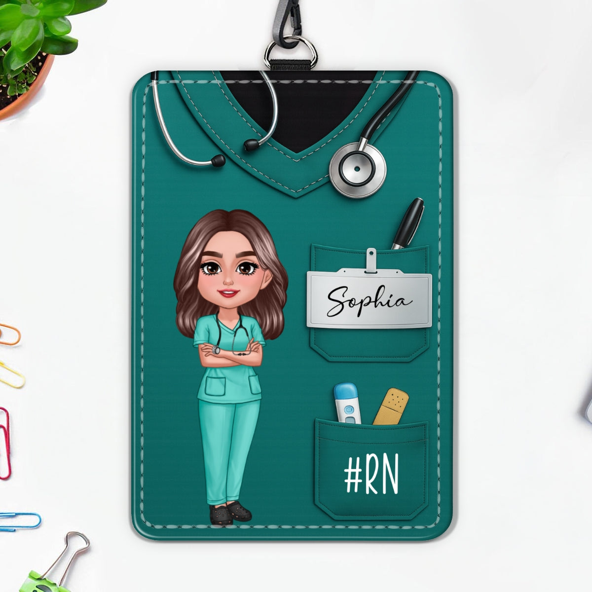 Scrub Theme Nurse CNA CMA RN LPN Name Personalized ID Badge Holder